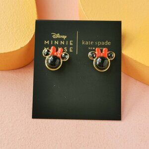 Kate Spade - Minnie Red Black Enamel Gold Stud Earrings - NEW